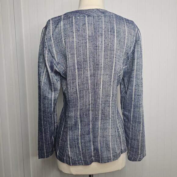 Vintage All That Jazz Women's Blue Pinstriped Crossover Blazer Size Medium y2k - Picture 4 of 10